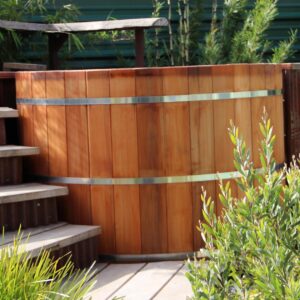 Installed Cedar Hot Tub with half deck surround