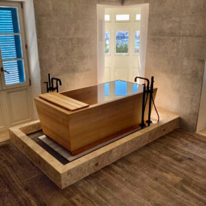 Zen Bathworks Hinoki Kyoto Ofuro soaking tub installed
