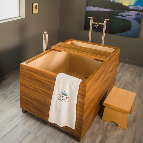 Japanese Cedar Wood Bath Tub, Twin Share Freestanding Bath Tub, Double Bath