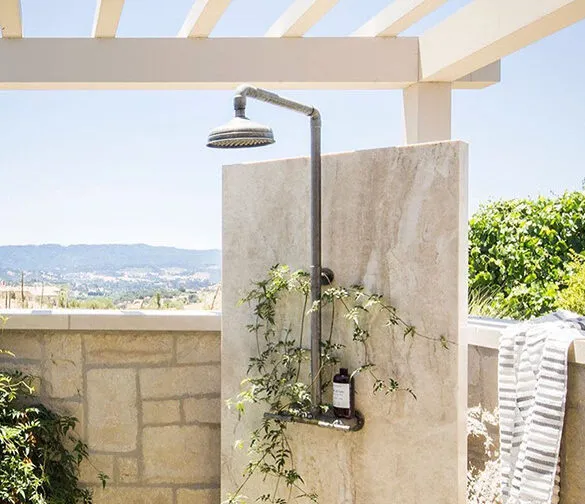 Outdoor Waterfall Shower with Rainfall Shower Head | Zen Bathworks